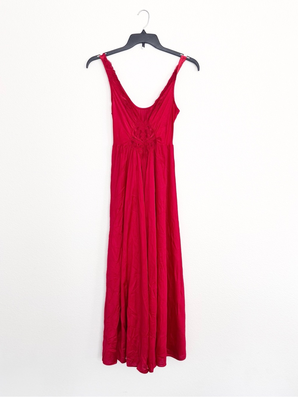 Vintage Olga Red Nightgown Large Made in USA 92270 Full Sweep Tricot